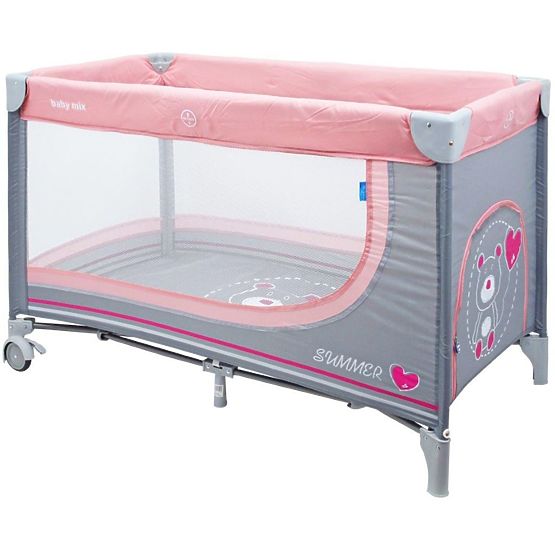 Detská cestovná postieľka Baby Mix Medvedík pink Ružová
