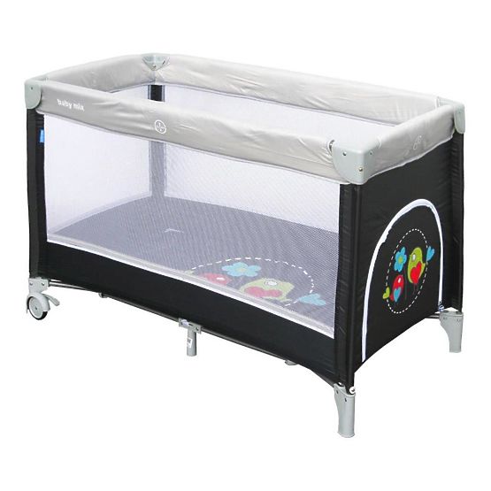 Detská cestovná postieľka Baby Mix Vrabce tmavo sivá
