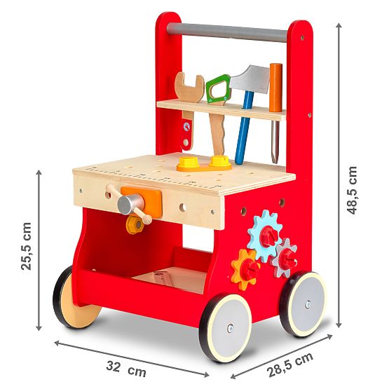 Detská drevená dielnička s kolieskami