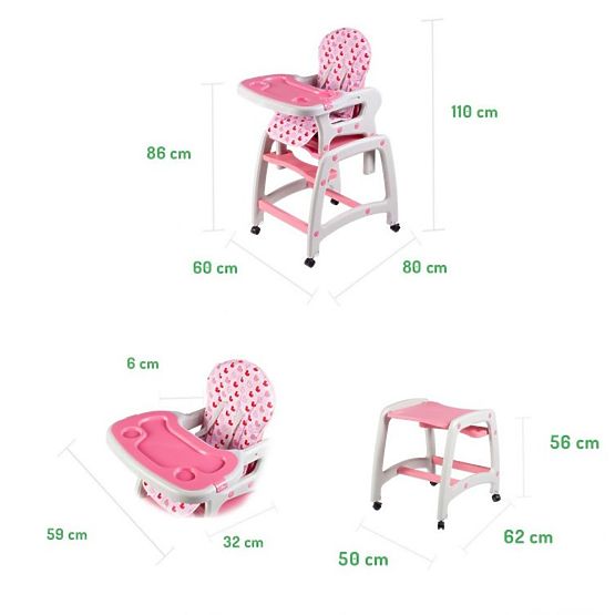 Detská jedálenská stolička 2v1 - ružová