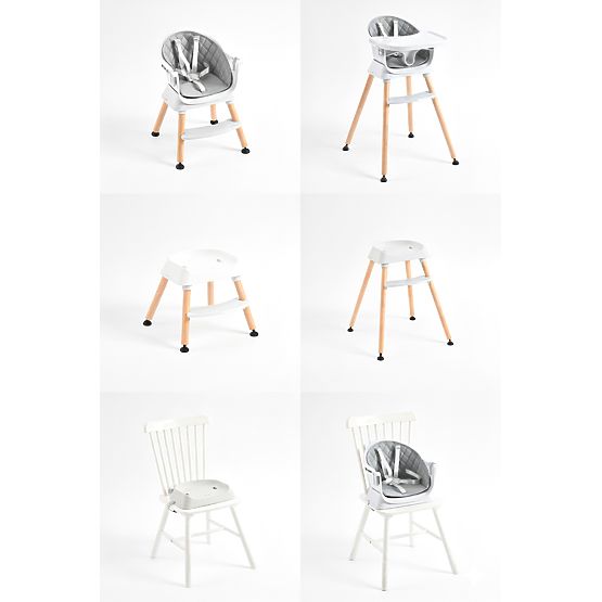 Detská jedálenská stolička 6v1 s prešívaným poťahom a sivým táckom ECOTOYS