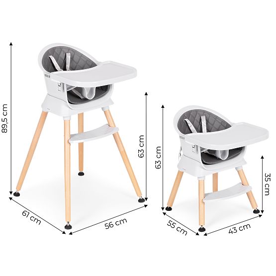 Detská jedálenská stolička 6v1 s prešívaným poťahom a sivým táckom ECOTOYS