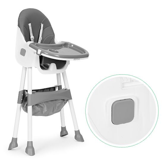 Detská jedálenská stolička s podnosom, košom, 5-bodovými pásmi, sivá ECOTOYS