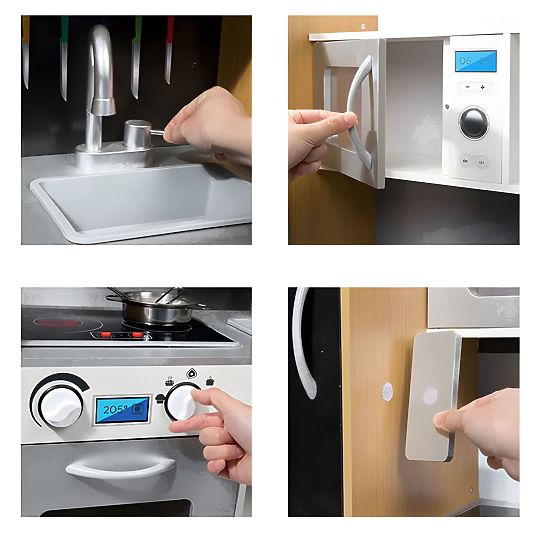 Detská kuchynka so zvukom a LED tabuľou kriedová kovové doplnky MDF +3 roky ECOTOYS