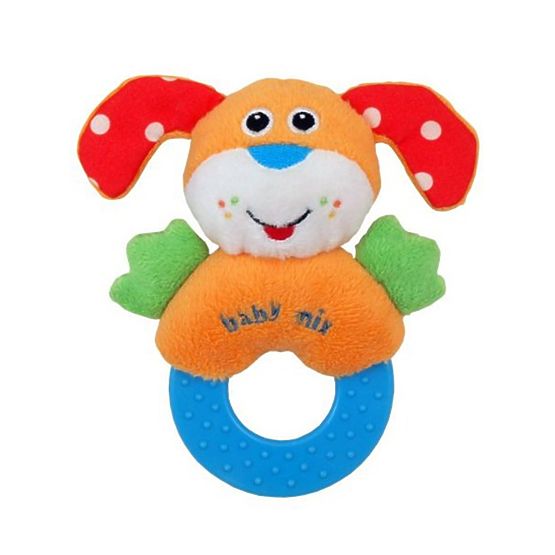 Detská plyšová hrkálka Baby Mix psík Oranžová