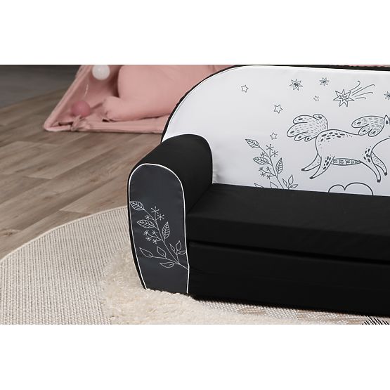 Detská pohovka Jednorožec - čiernobiela