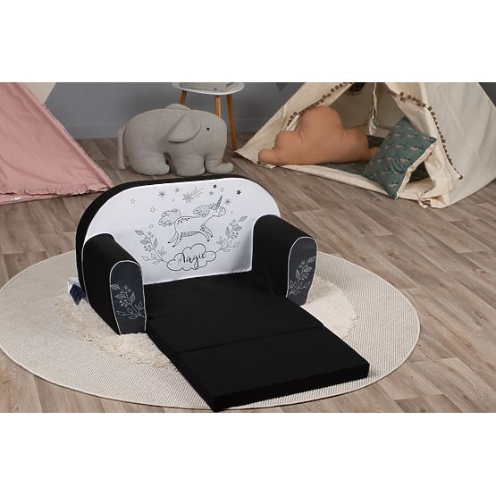 Detská pohovka Jednorožec - čiernobiela