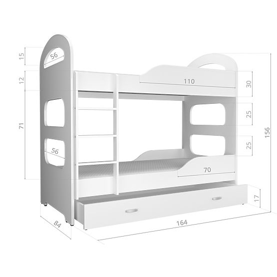 Detská poschodová posteľ Dominik - bielo-šedá