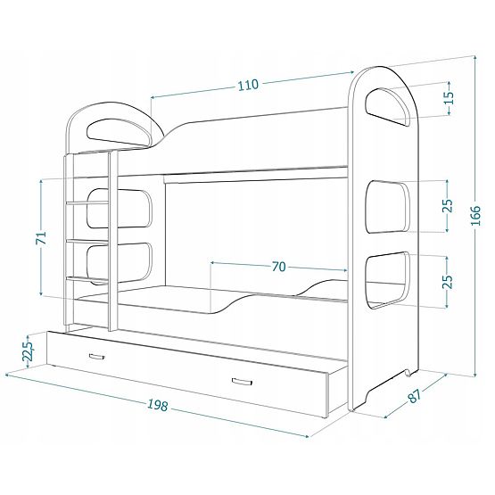 Detská poschodová posteľ Dominik - bielo-šedá