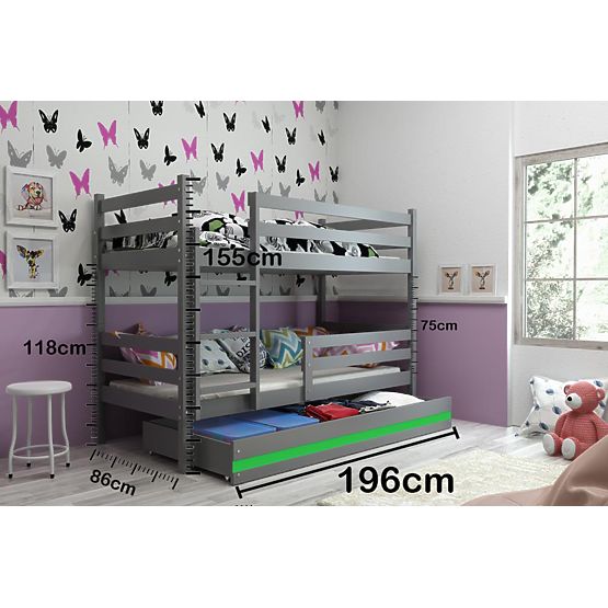 Detská poschodová posteľ ERIKA - sivá