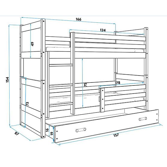 Detská poschodová posteľ Rocky - prírodná-biela