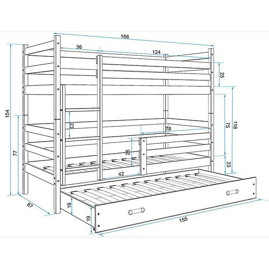 Detská poschodová posteľ s prístelkou Erik - bielo-šedá