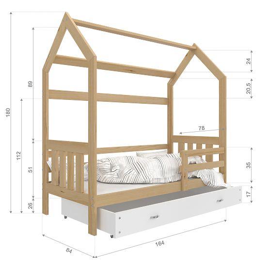Detská posteľ domček Filip - prírodná-biela