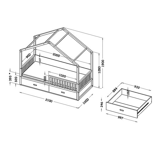 Detská posteľ domček Viktor - 200x90 cm - šedá