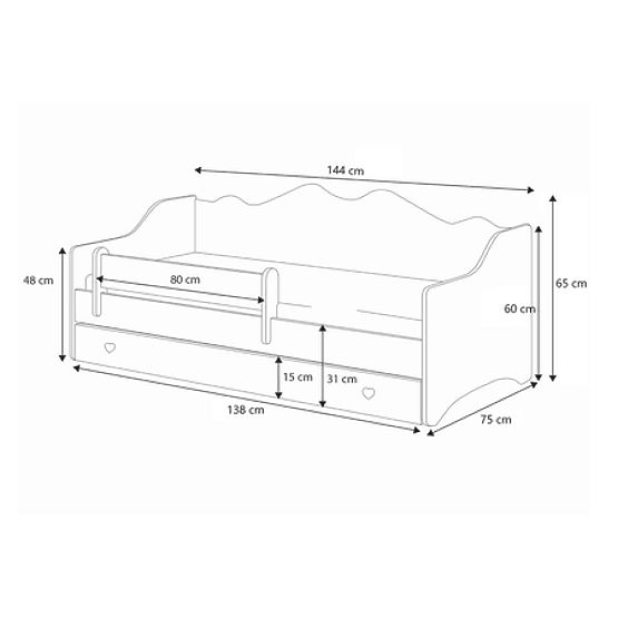 Detská posteľ EMMA s zásuvkou a zábranou 140x70 ružová