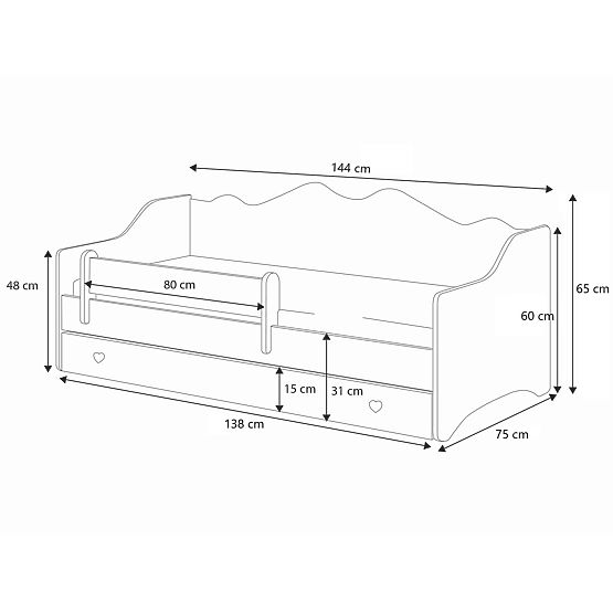 Detská posteľ EMMA s zásuvkou a zábranou 140x70 sivá