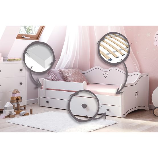 Detská posteľ EMMA s zásuvkou a zábranou 180x80 sivá