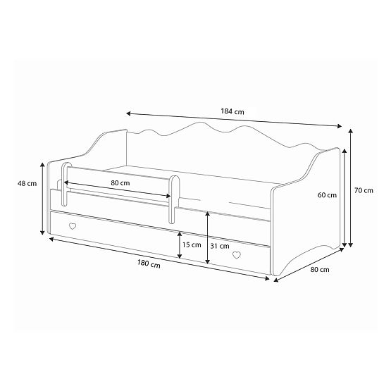 Detská posteľ EMMA s zásuvkou a zábranou 180x80 sivá