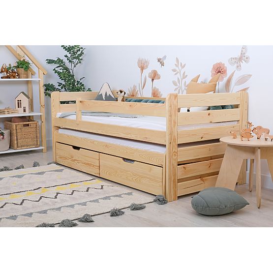 Detská posteľ s prístelkou a zábranou Praktik - prírodná