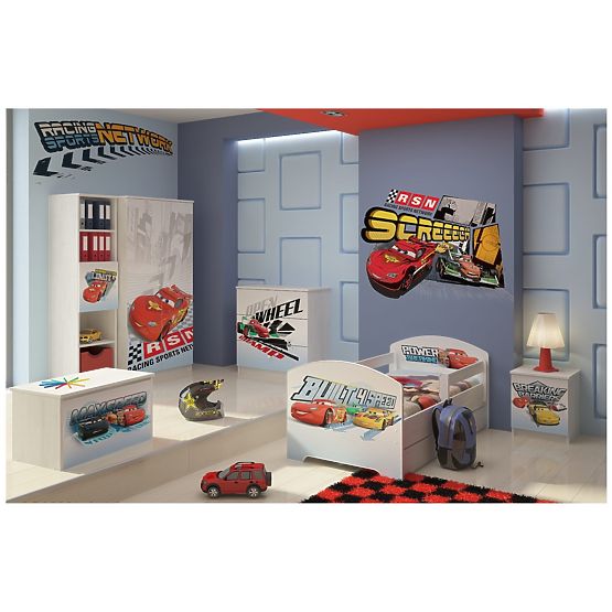 Detská posteľ sa zábranou - Cars 2 - dekor nórska borovica