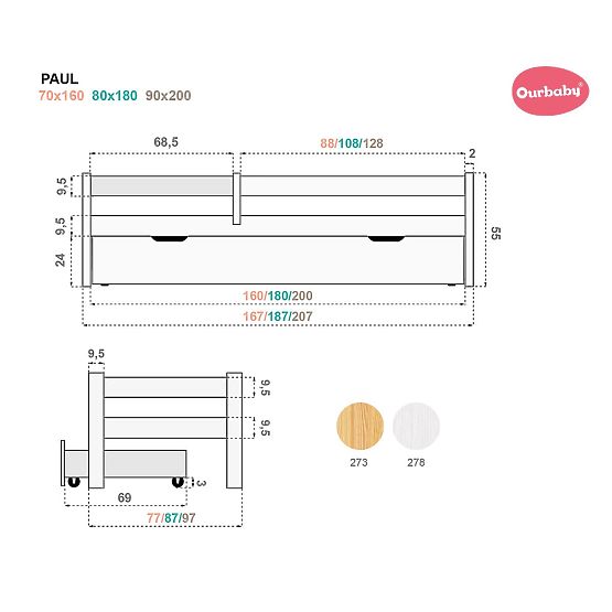 Detská posteľ Paul so zábranou - biela