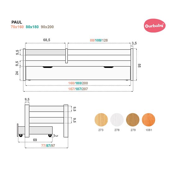 Detská posteľ so zábranou - buk
