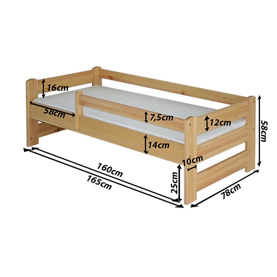Detská posteľ so zábranou - jelša
