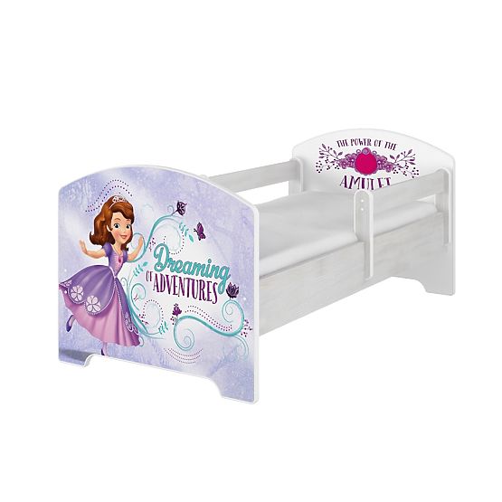 Detská posteľ so zábranou - Sofia prvá - dekor nórska borovica