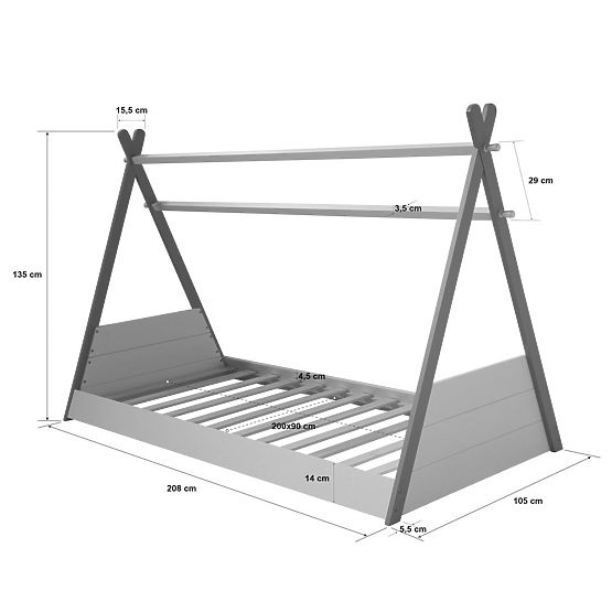 Detská posteľ Teepee - biela-sivá