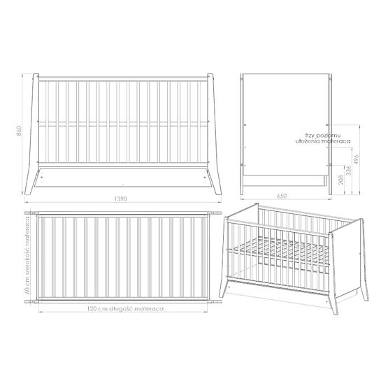 Detská postieľka Cosmo Scandi 120x60 bielo-prírodná