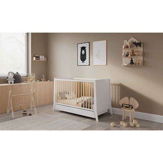 Detská postieľka Cosmo Scandi 120x60 bielo-prírodná