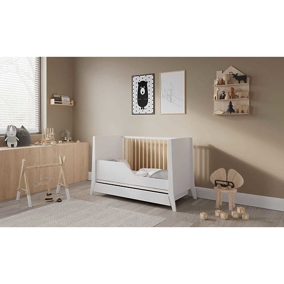 Detská postieľka Cosmo Scandi 120x60 bielo-prírodná