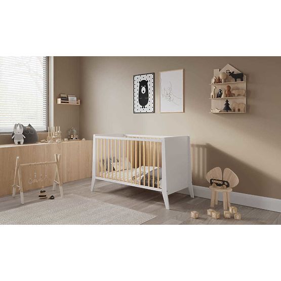 Detská postieľka Cosmo Scandi 120x60 bielo-prírodná