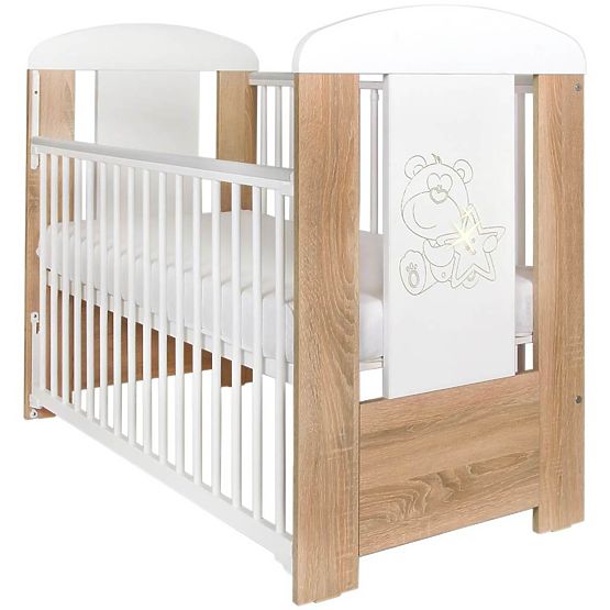 Detská postieľka New Baby Medvedík s hviezdičkou so sťahovacou bočnicou dub Riviera