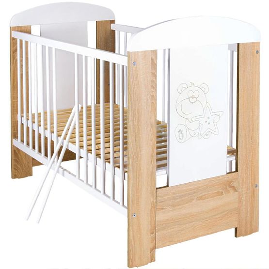 Detská postieľka New Baby Medvedík s hviezdičkou so sťahovacou bočnicou dub Riviera