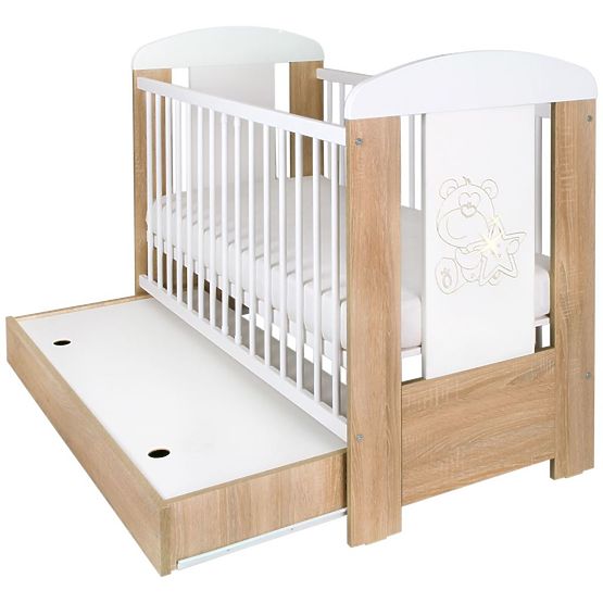 Detská postieľka New Baby Medvedík s hviezdičkou so zásuvkou dub Riviera
