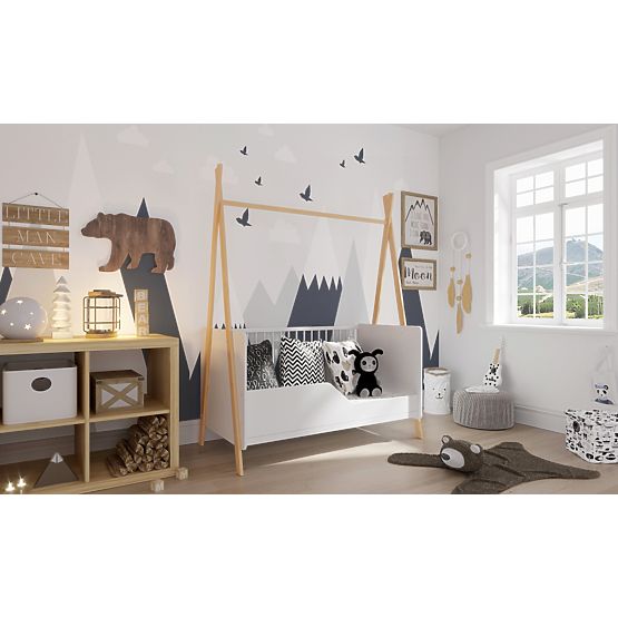 Detská postieľka Teepee 140x70 cm - biela / prírodná