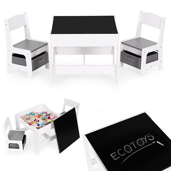 Detská sada nábytku stôl + 2 stoličky s tabuľou ECOTOYS