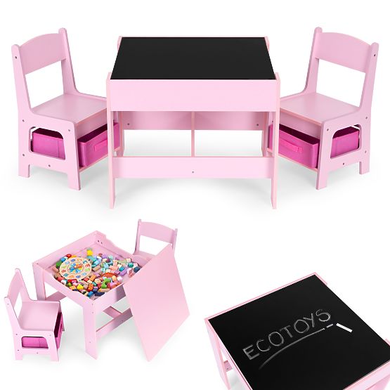 Detská sada nábytku stôl + 2 stoličky tabuľa ružová ECOTOYS