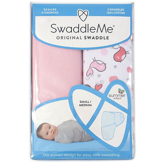 Detská zavinovačka SwaddleMe S - ružová / vtáčiky - 2ks