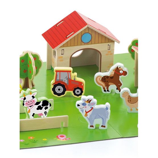 Detské drevené 3D puzzle Viga Farma Multicolor