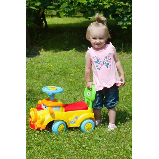Detské odrážadlo s pískatkom Bayo vláčik žltý