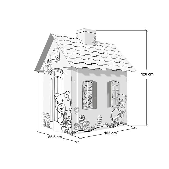 Detský kartónový domček s komínom - Medveď