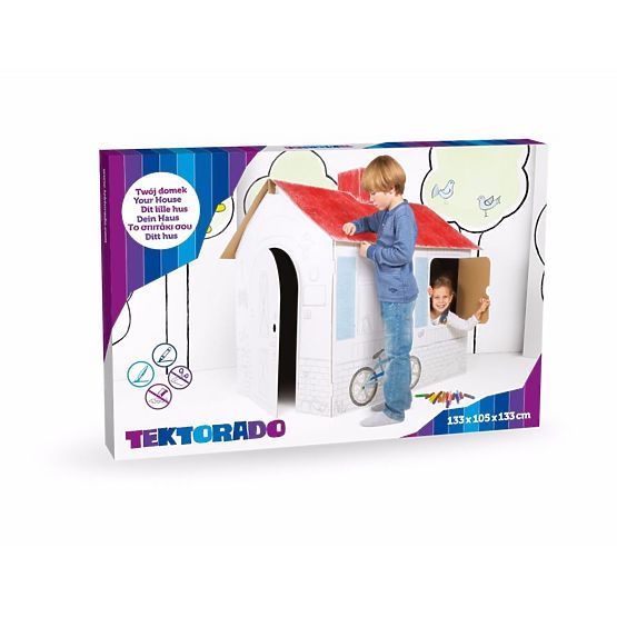 Detský kartónový domček s komínom