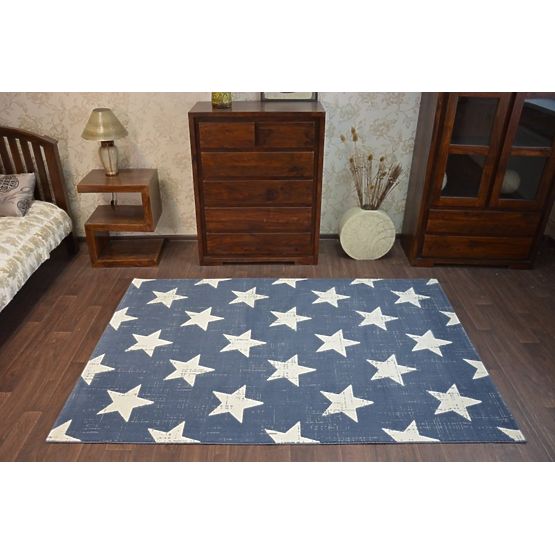 Detský koberec modrý - biele hviezdičky