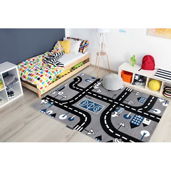 Detský koberec PETIT - Cesty a cesty - šedý