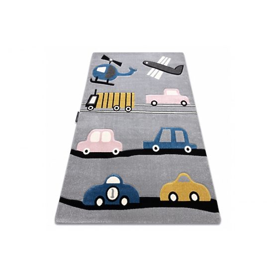 Detský koberec PETIT - Dopravné prostriedky - sivý