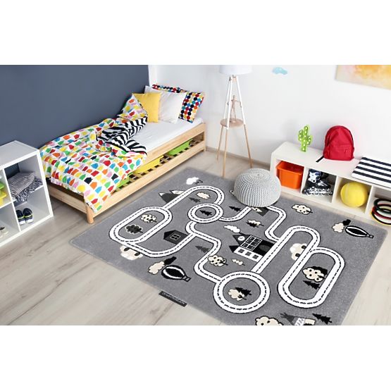 Detský koberec PETIT - Mesto a cesty - šedý