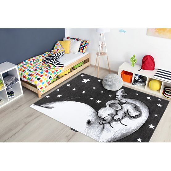 Detský koberec PETIT - Sloník - šedo-biely