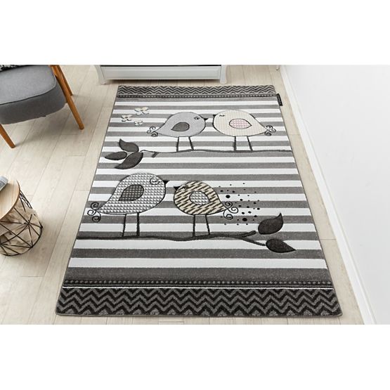 Detský koberec PETIT - Vtáčiky - šedo-biely